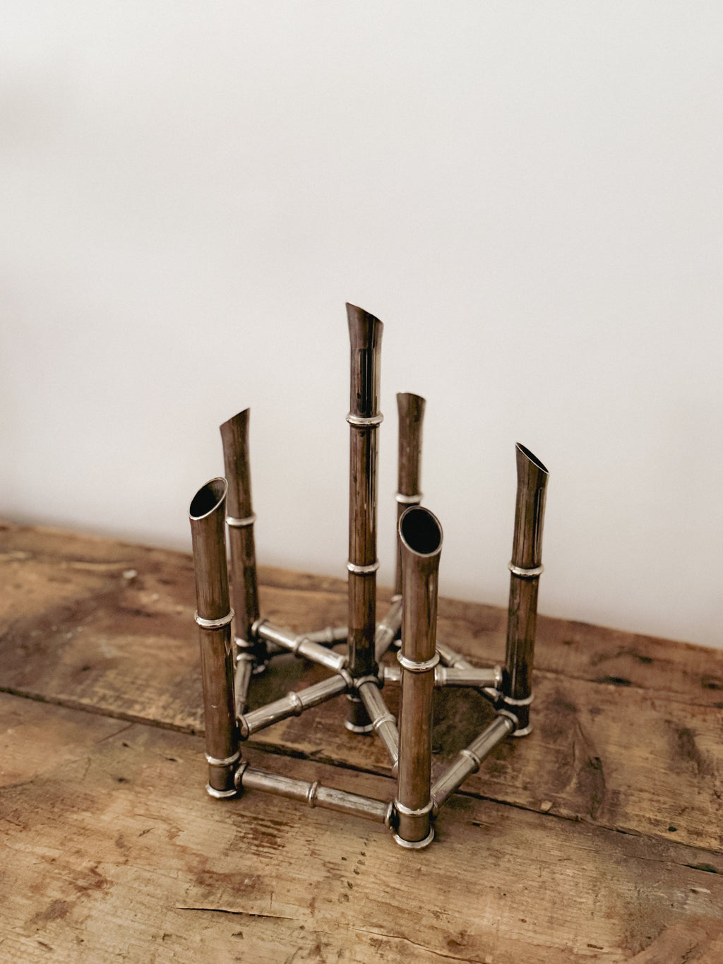 Hollywood Regency Faux Bamboo Chrome Candleholders