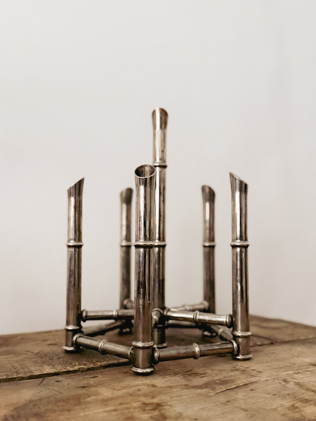 Hollywood Regency Faux Bamboo Chrome Candleholders