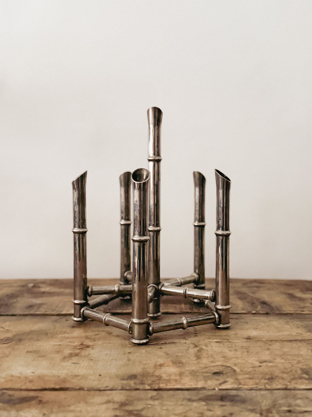 Hollywood Regency Faux Bamboo Chrome Candleholders
