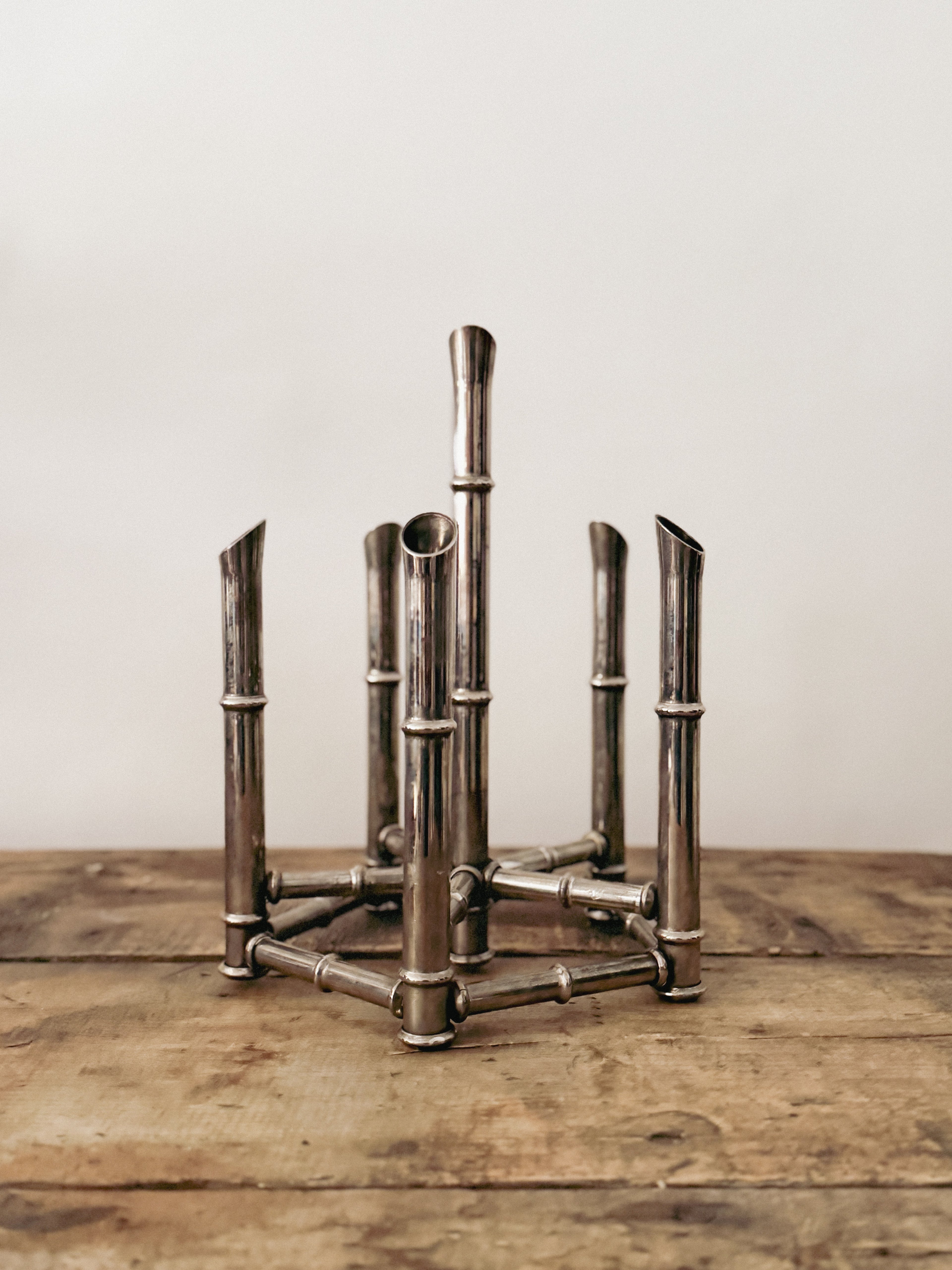 Hollywood Regency Faux Bamboo Chrome Candleholders