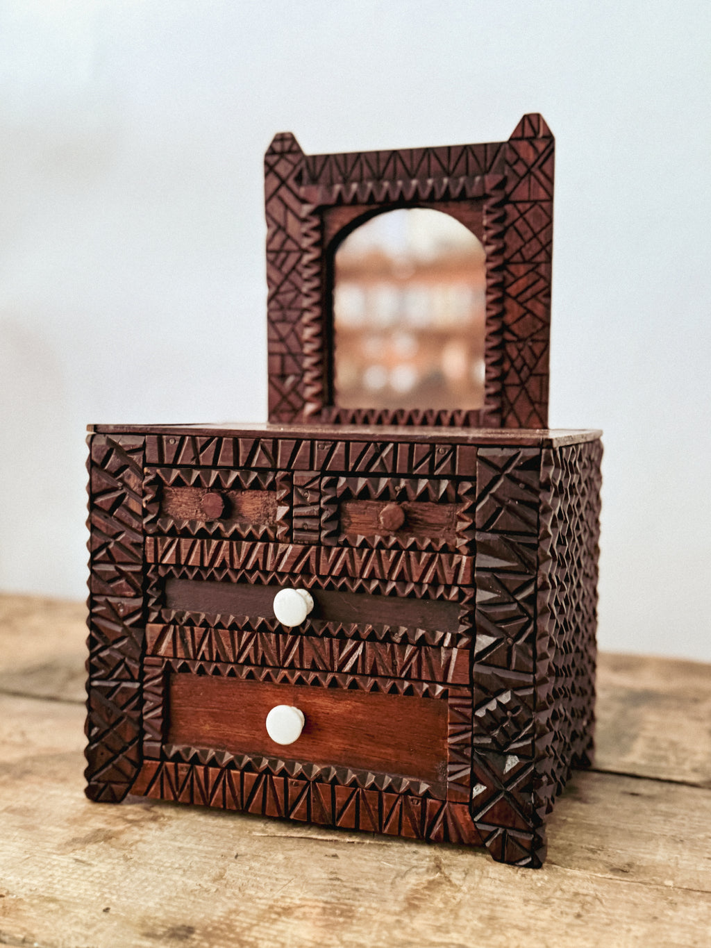 Tramp Art Box with Mirror