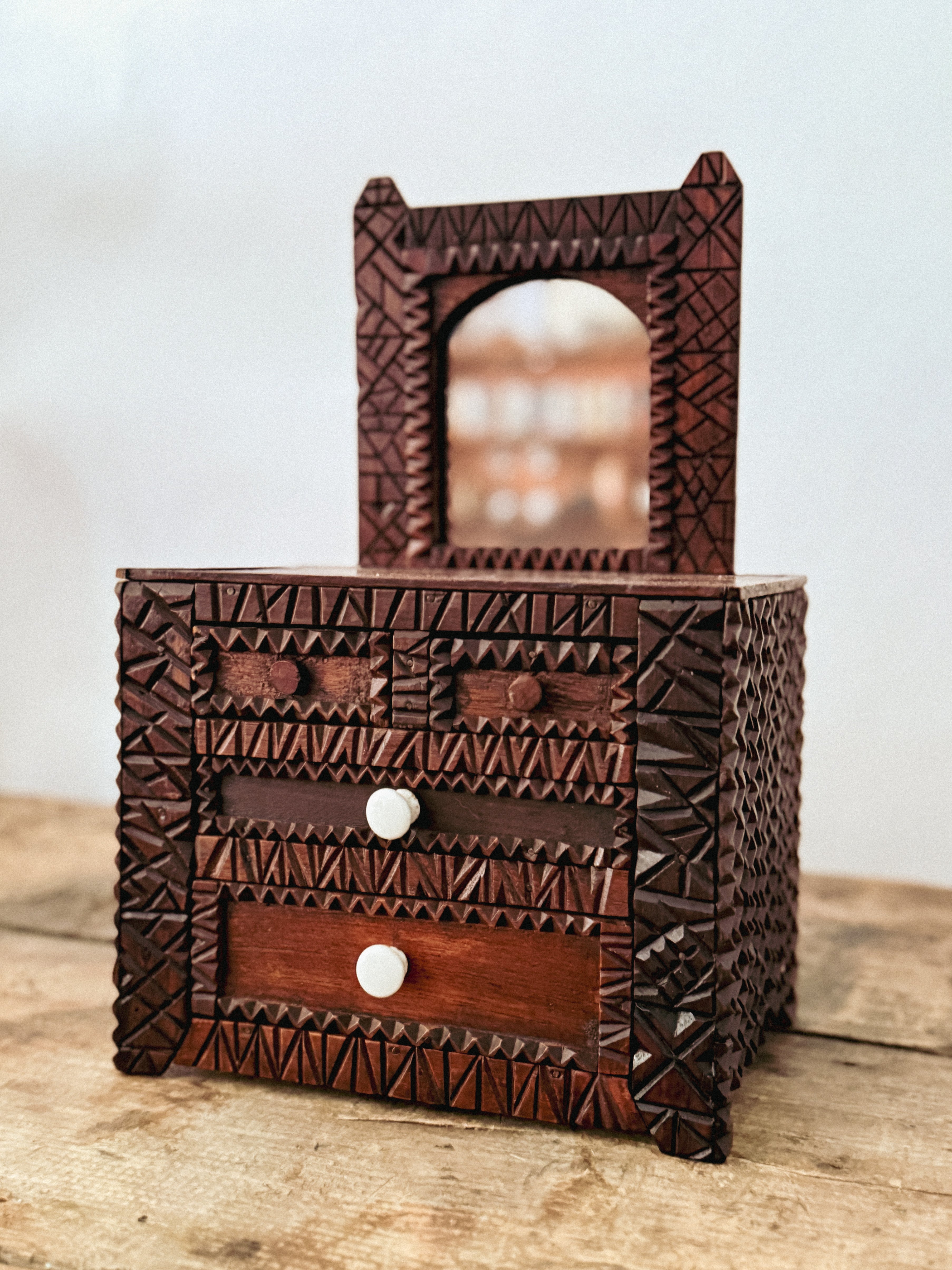 Tramp Art Box with Mirror