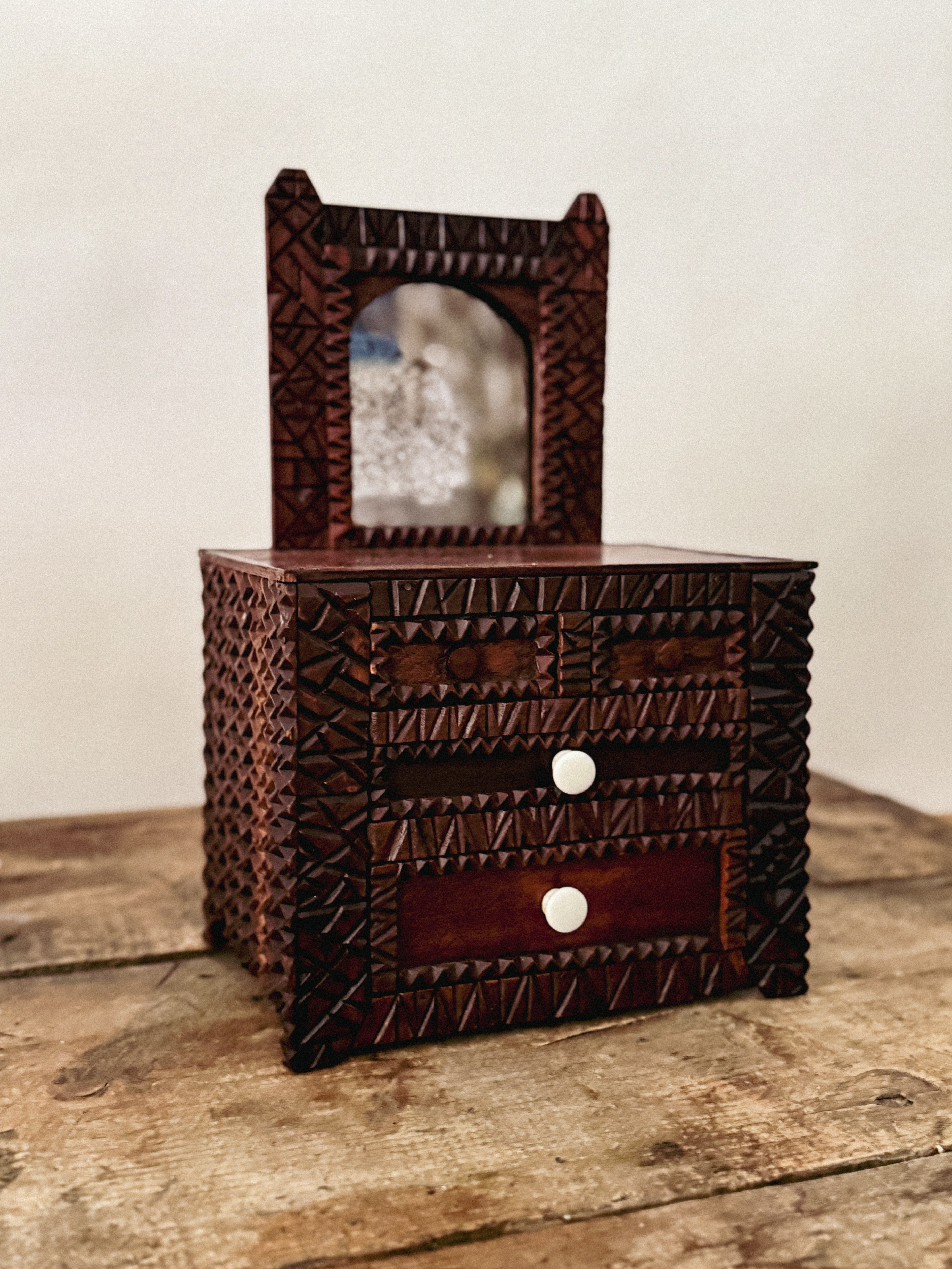 Tramp Art Box with Mirror