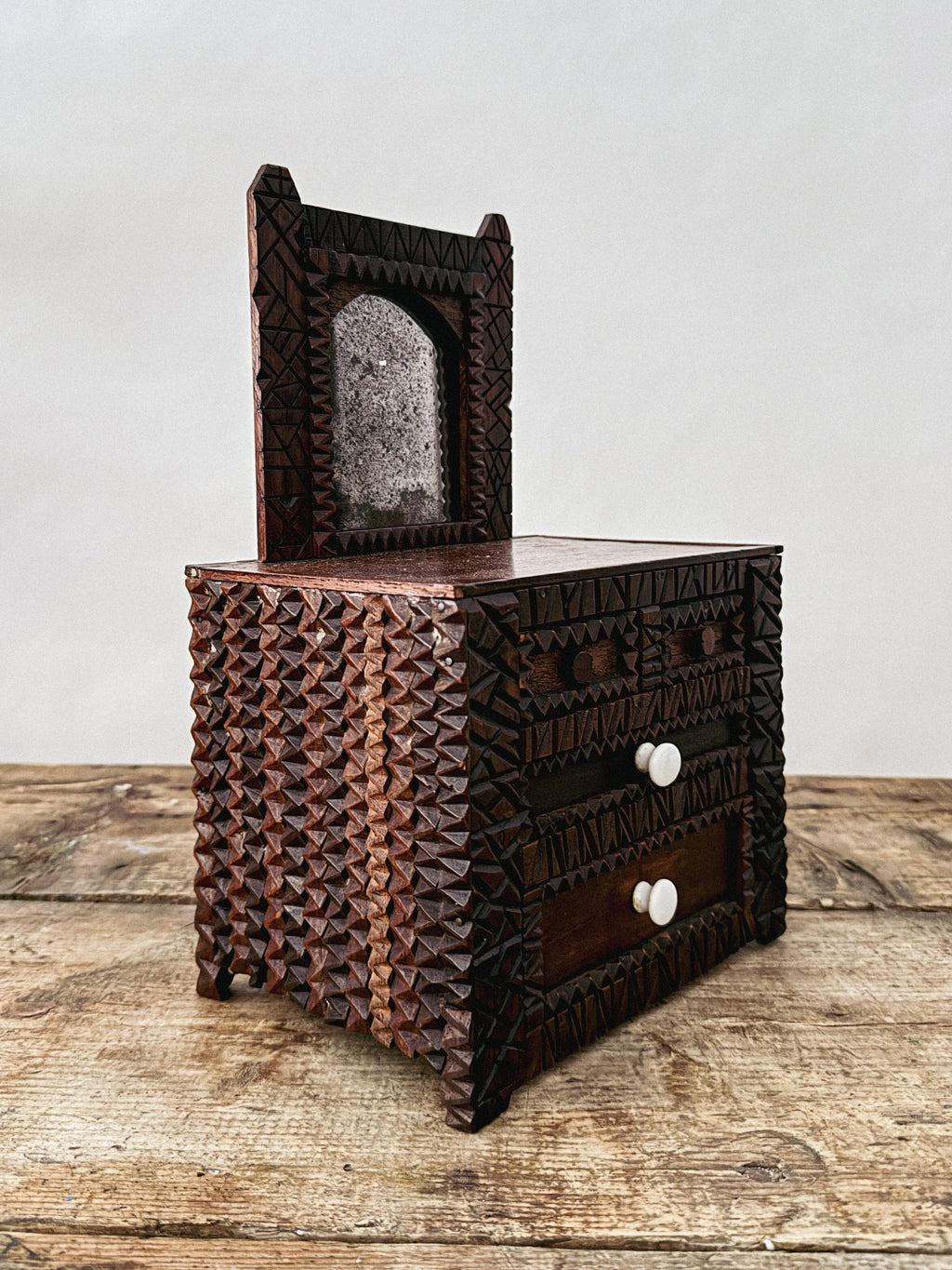 Tramp Art Box with Mirror